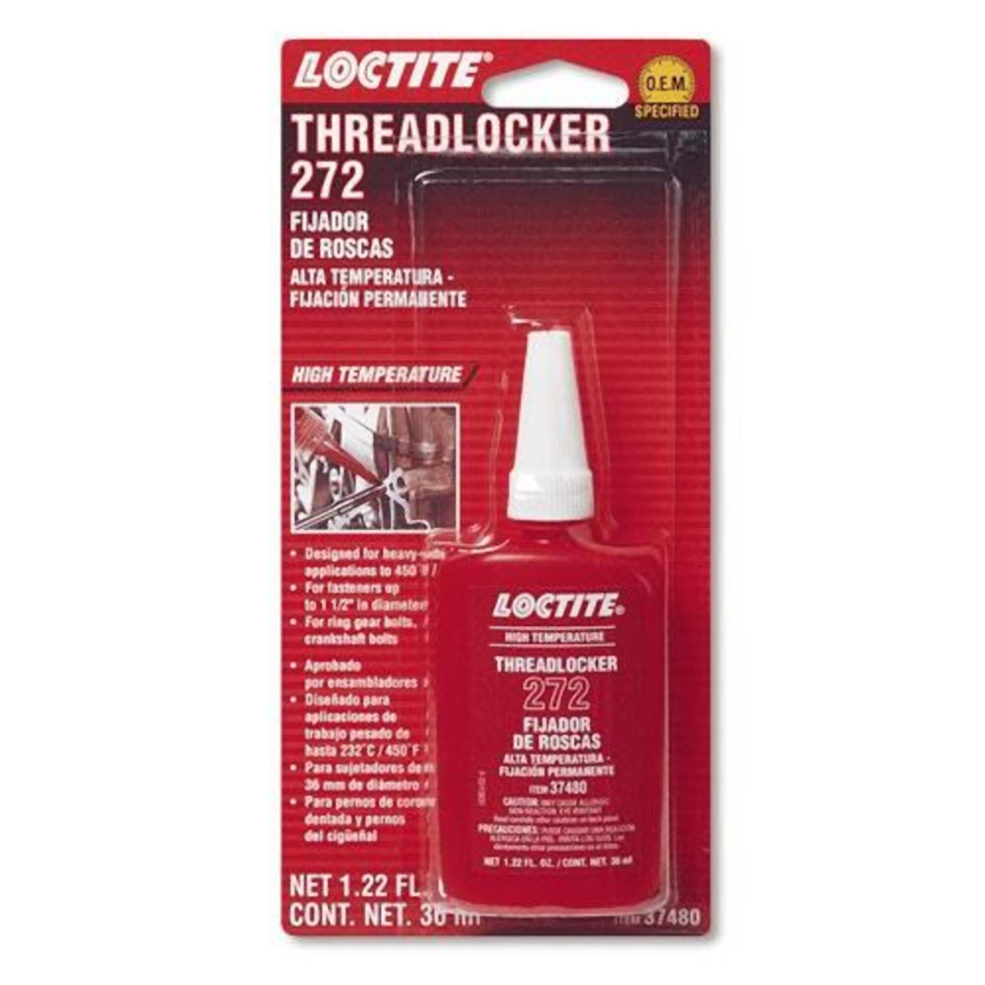Loctite 272 Red Threadlocker High Temperature 36ml Bottle, 6PK